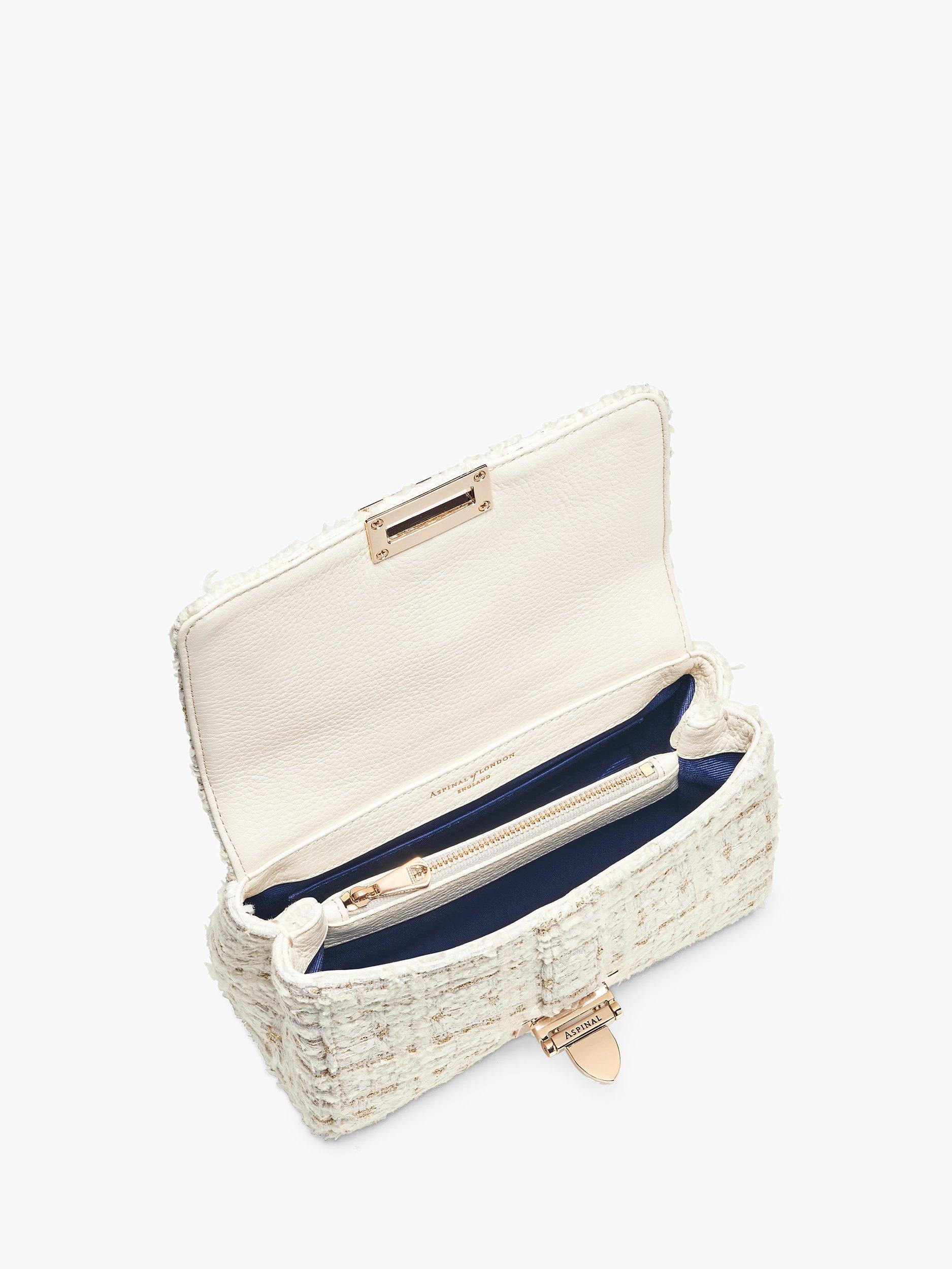 Product image 5 of 9, which shows Aspinal of London Lottie Tweed Shoulder Bag, Ivory/Gold