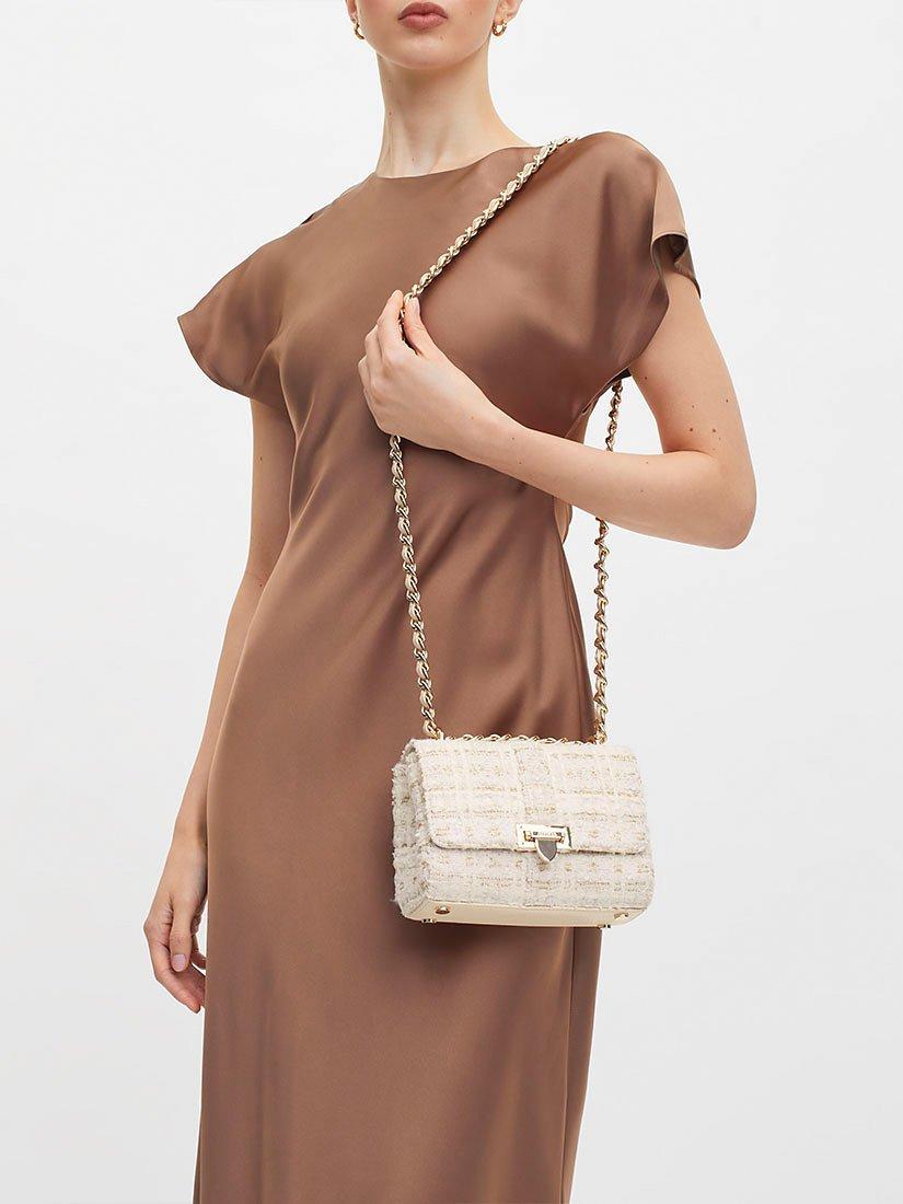 Product image 7 of 9, which shows Aspinal of London Lottie Tweed Shoulder Bag, Ivory/Gold