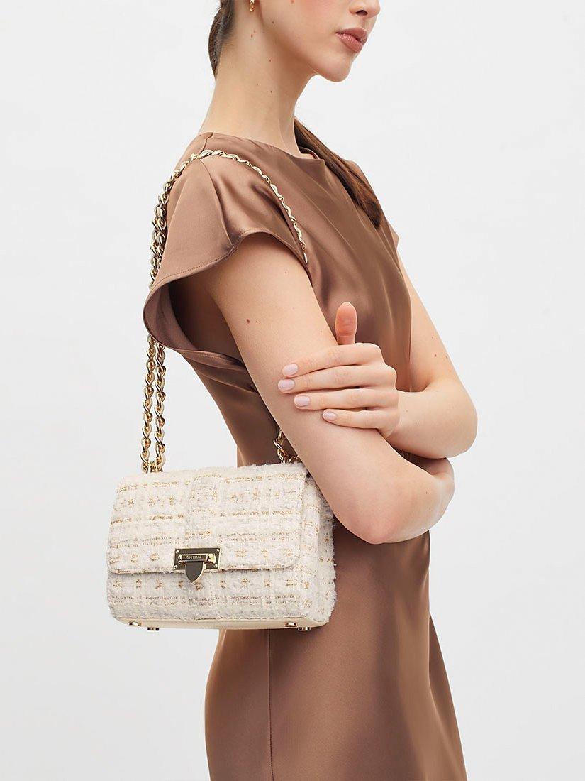 Product image 8 of 9, which shows Aspinal of London Lottie Tweed Shoulder Bag, Ivory/Gold