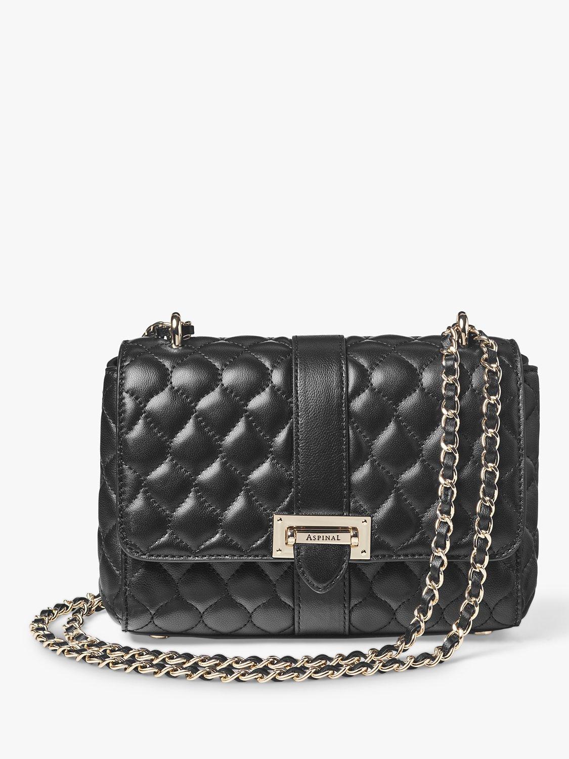 Product image 1 of 9, which shows Aspinal of London Lottie Small Smooth Quilted Leather Shoulder Bag, Black