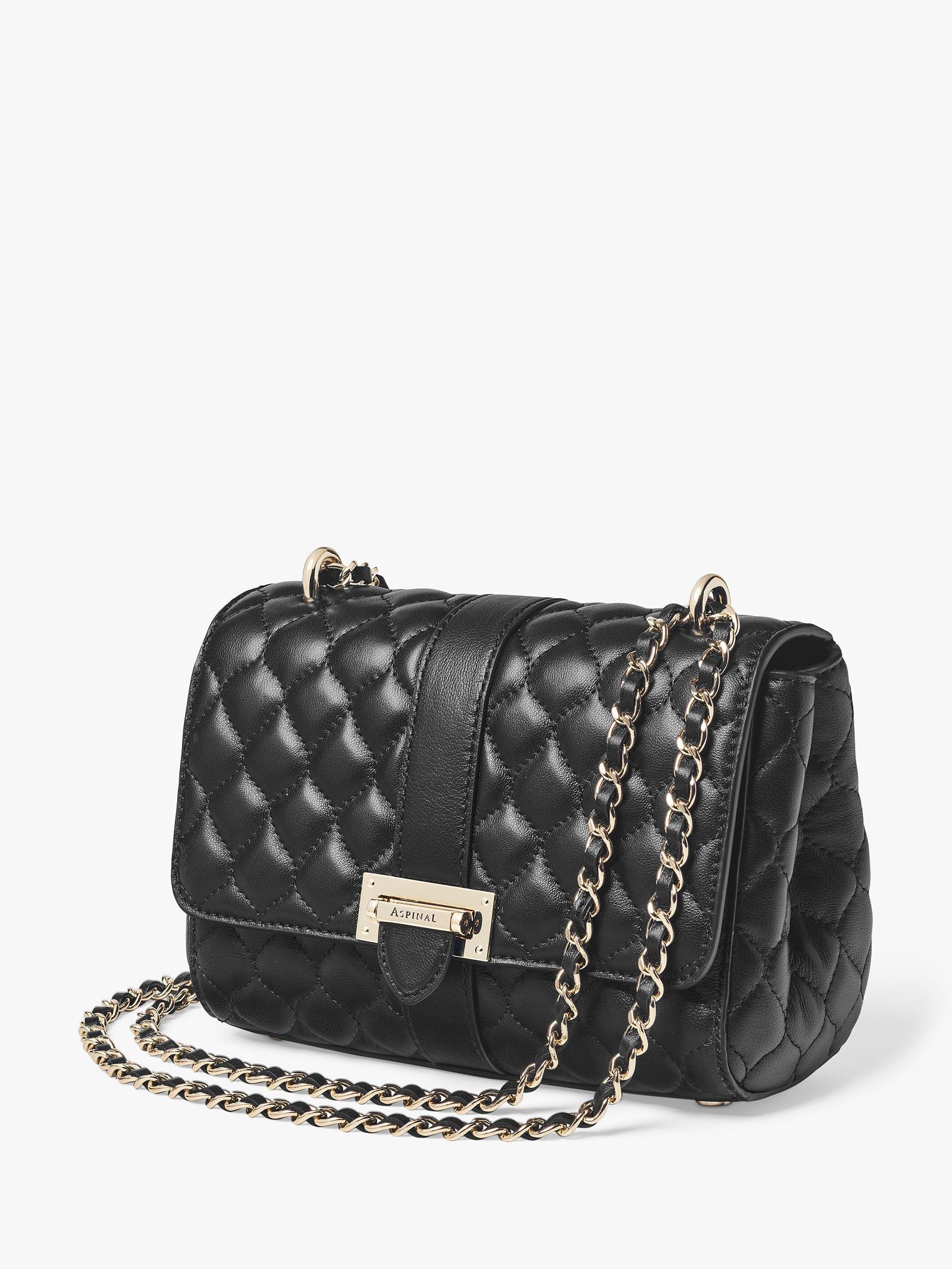 Product image 3 of 9, which shows Aspinal of London Lottie Small Smooth Quilted Leather Shoulder Bag, Black