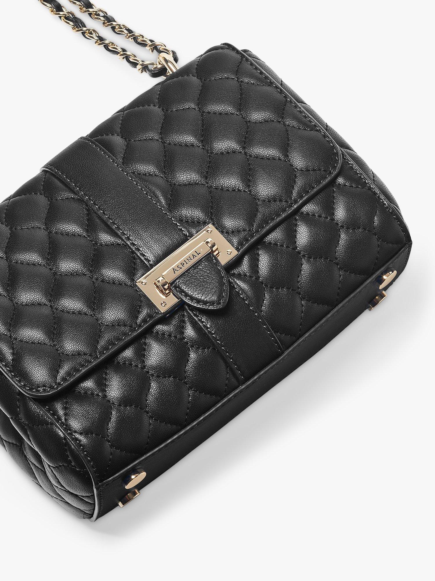 Product image 4 of 9, which shows Aspinal of London Lottie Small Smooth Quilted Leather Shoulder Bag, Black