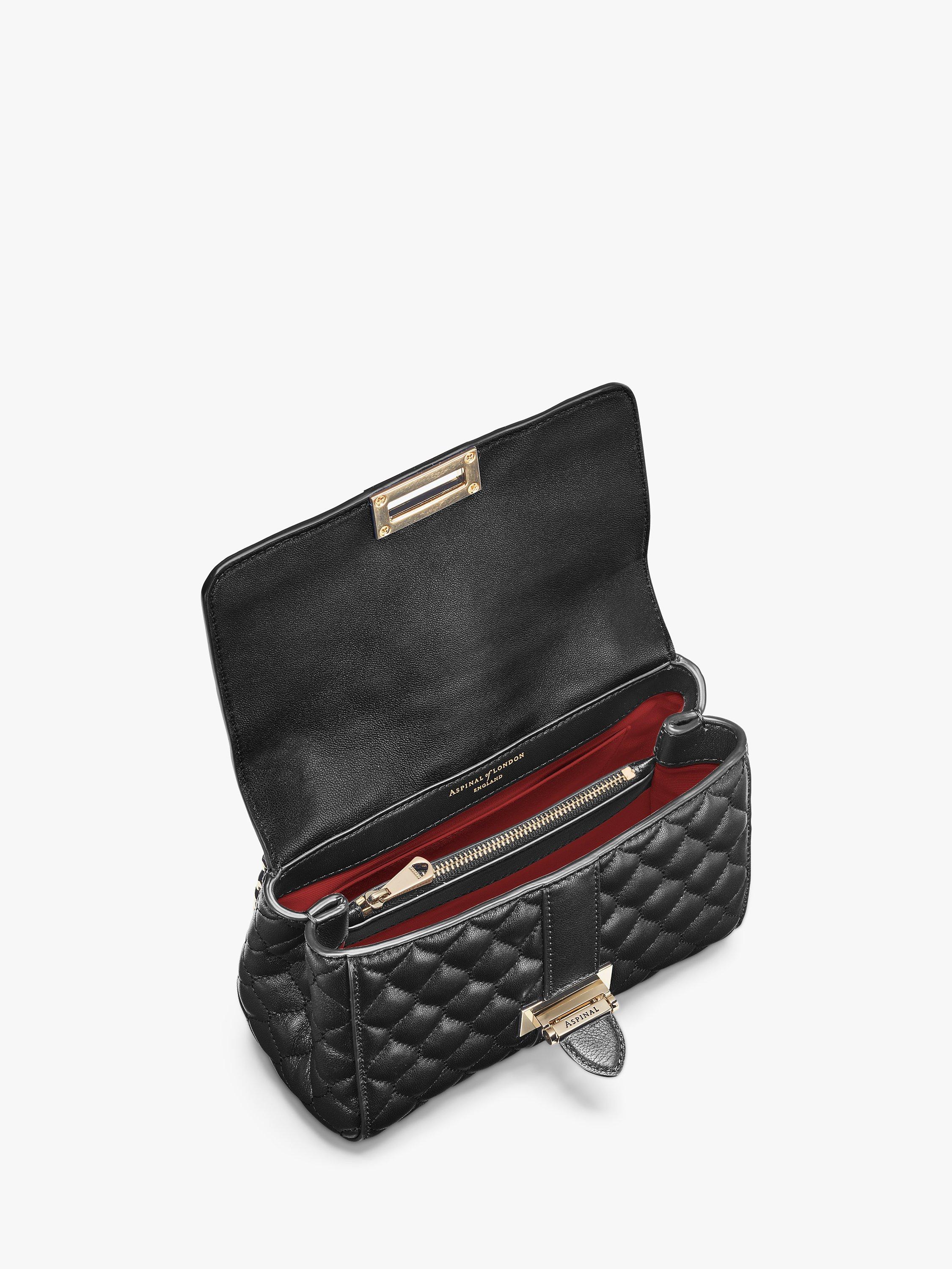 Product image 5 of 9, which shows Aspinal of London Lottie Small Smooth Quilted Leather Shoulder Bag, Black