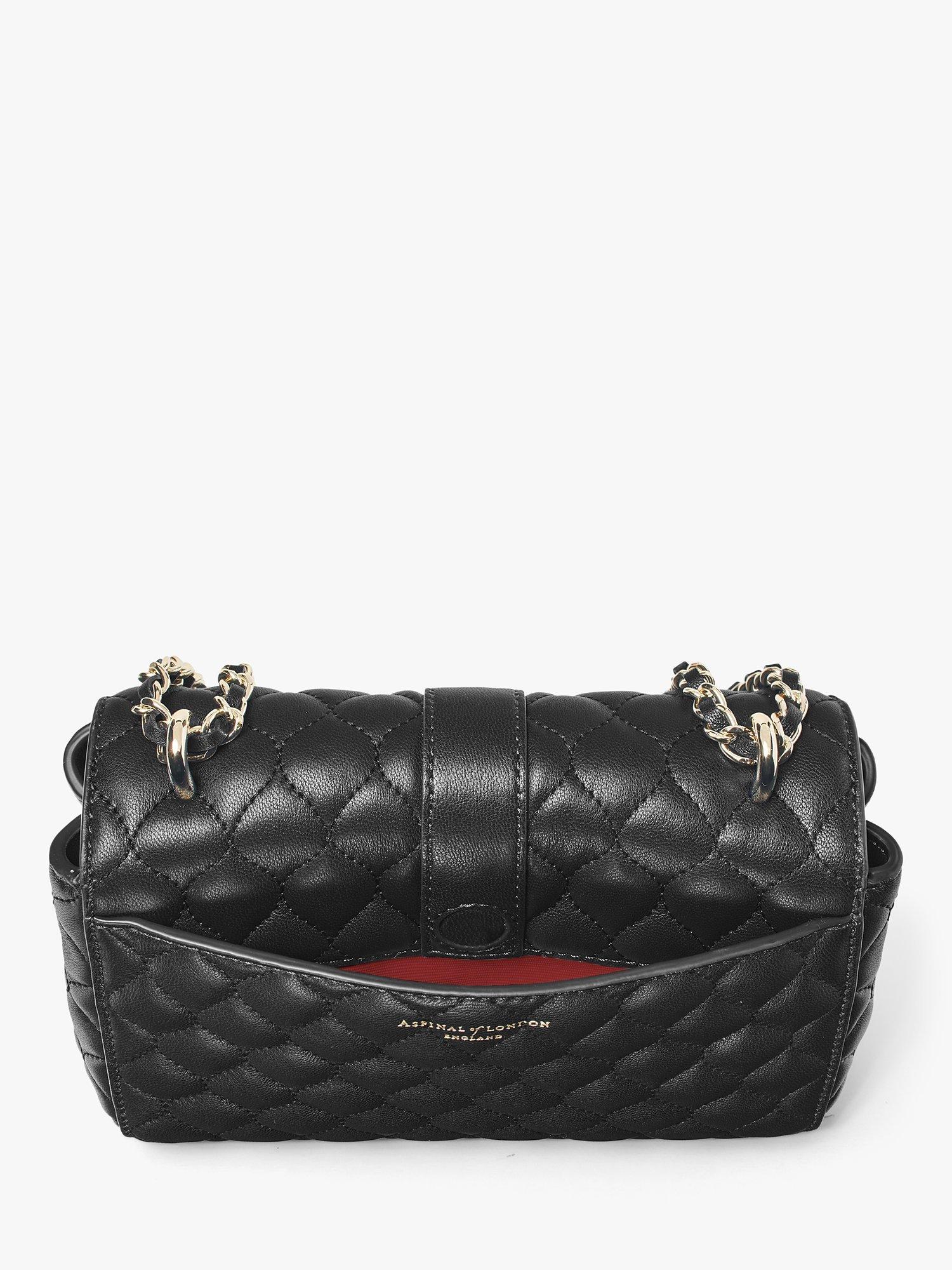Product image 6 of 9, which shows Aspinal of London Lottie Small Smooth Quilted Leather Shoulder Bag, Black