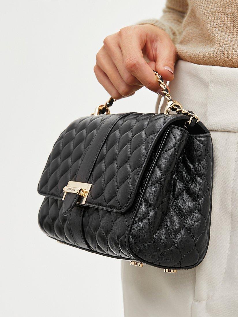 Product image 9 of 9, which shows Aspinal of London Lottie Small Smooth Quilted Leather Shoulder Bag, Black
