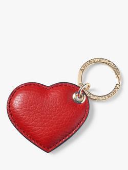 Aspinal of London Small Leather Heart Keyring - view 2, Cardinal Red
