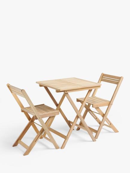 John Lewis Acacia Wood Foldable 2-Seater Garden Bistro Table & Chairs Set, Natural, Natural
