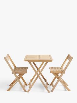 John Lewis Acacia Wood Foldable 2-Seater Garden Bistro Table & Chairs Set, Natural - view 2, Natural