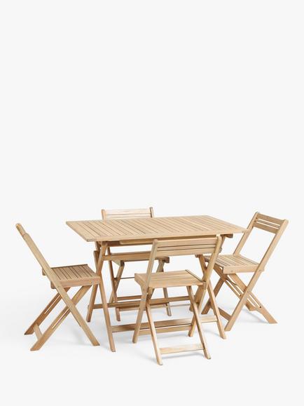 John Lewis Acacia Wood Foldable 4-Seater Garden Dining Table & Chairs Set, Natural, Natural