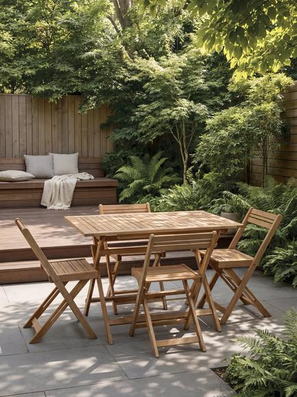 John Lewis Acacia Wood Foldable 4-Seater Garden Dining Table & Chairs Set, Natural - view 2, Natural