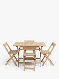 John Lewis ANYDAY Acacia Wood Foldable 4-Seater Garden Dining Table & Chairs Set, Natural