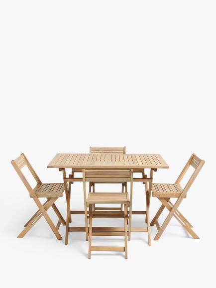 John Lewis Acacia Wood Foldable 4-Seater Garden Dining Table & Chairs Set, Natural - view 2, Natural