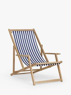 John Lewis Acacia Wood Deck Chair Frame & Striped Sling, Natural/Blue