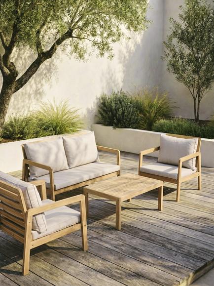John Lewis Acacia Wood 4-Seater Garden Lounge Set, Natural - view 2, Natural