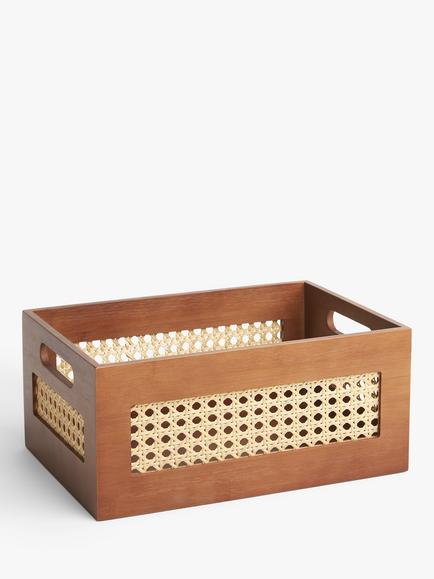 John Lewis Poly Rattan and Bamboo Open Top Storage Box, Cherry Wood, Cherry Wood/Rattan