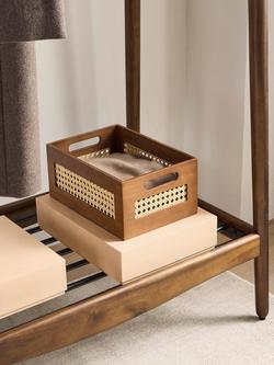 John Lewis Poly Rattan and Bamboo Open Top Storage Box, Cherry Wood - view 2, Cherry Wood/Rattan