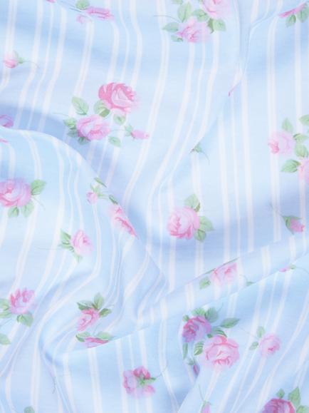Peter Horton Textiles Stripes and Roses Cotton Fabric, Blue - view 2, Blue