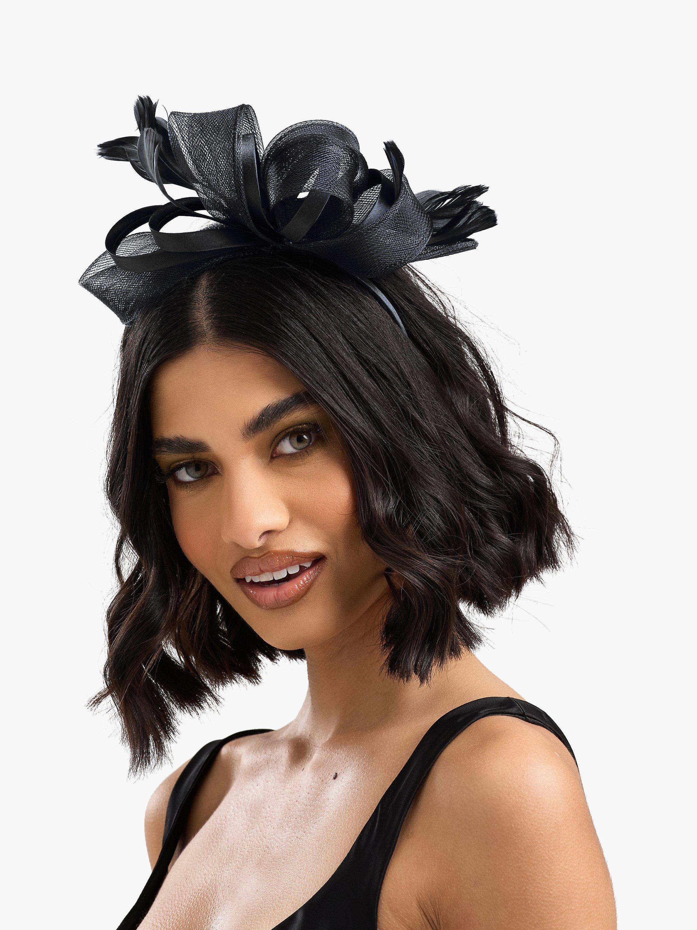 Jon Richard Medium Feather Bow Fascinator, Black