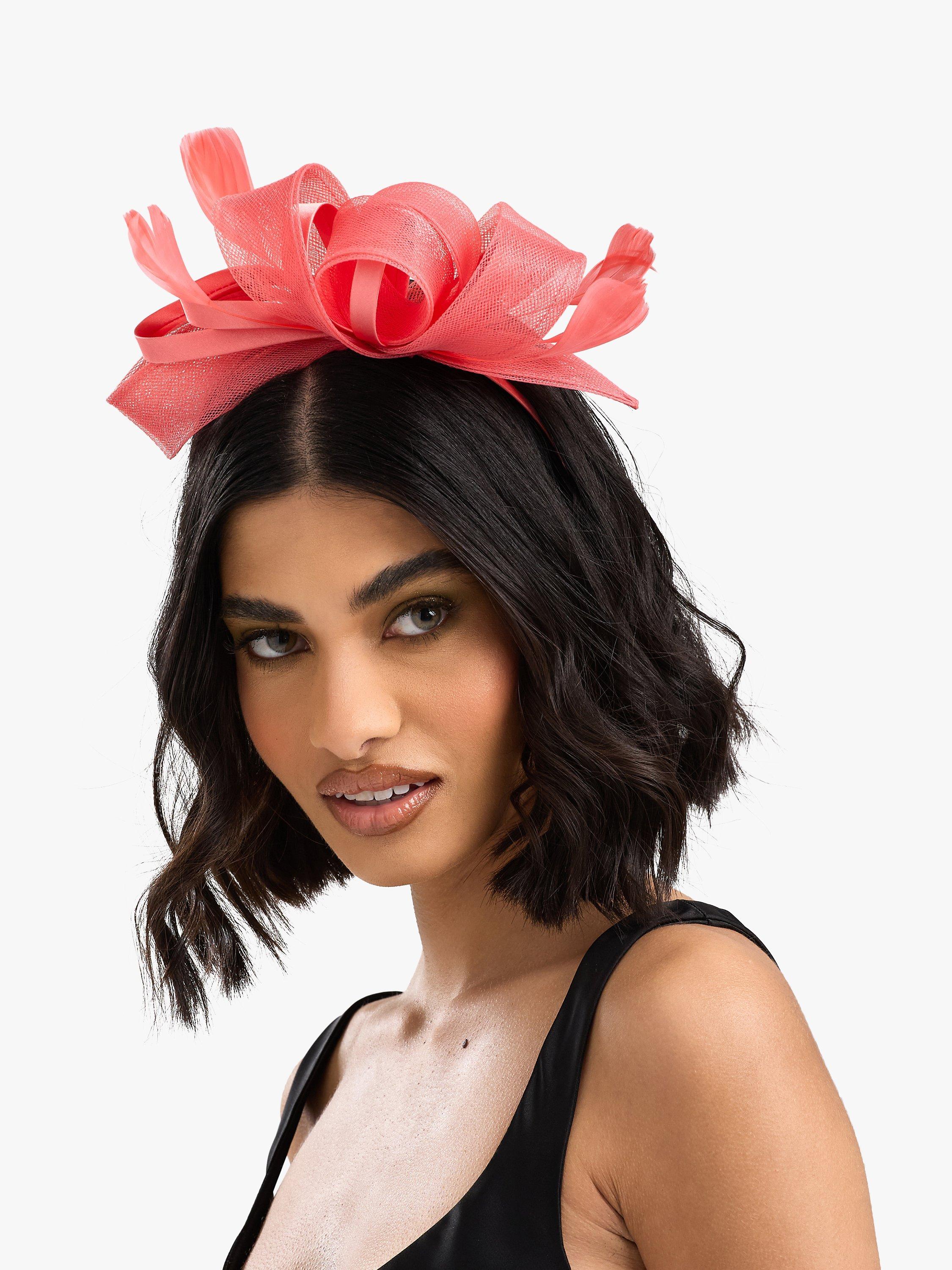 Jon Richard Medium Feather Bow Fascinator, Coral