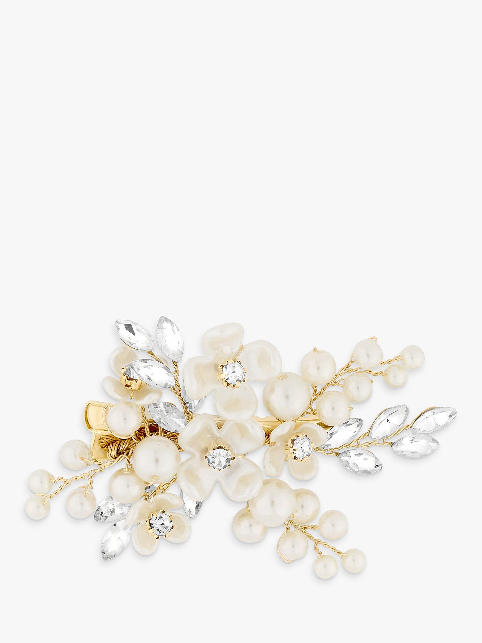 Product image 2 of 3, which shows Jon Richard Gold Plated Floral Faux Pearl Hair Clip, White/Gold