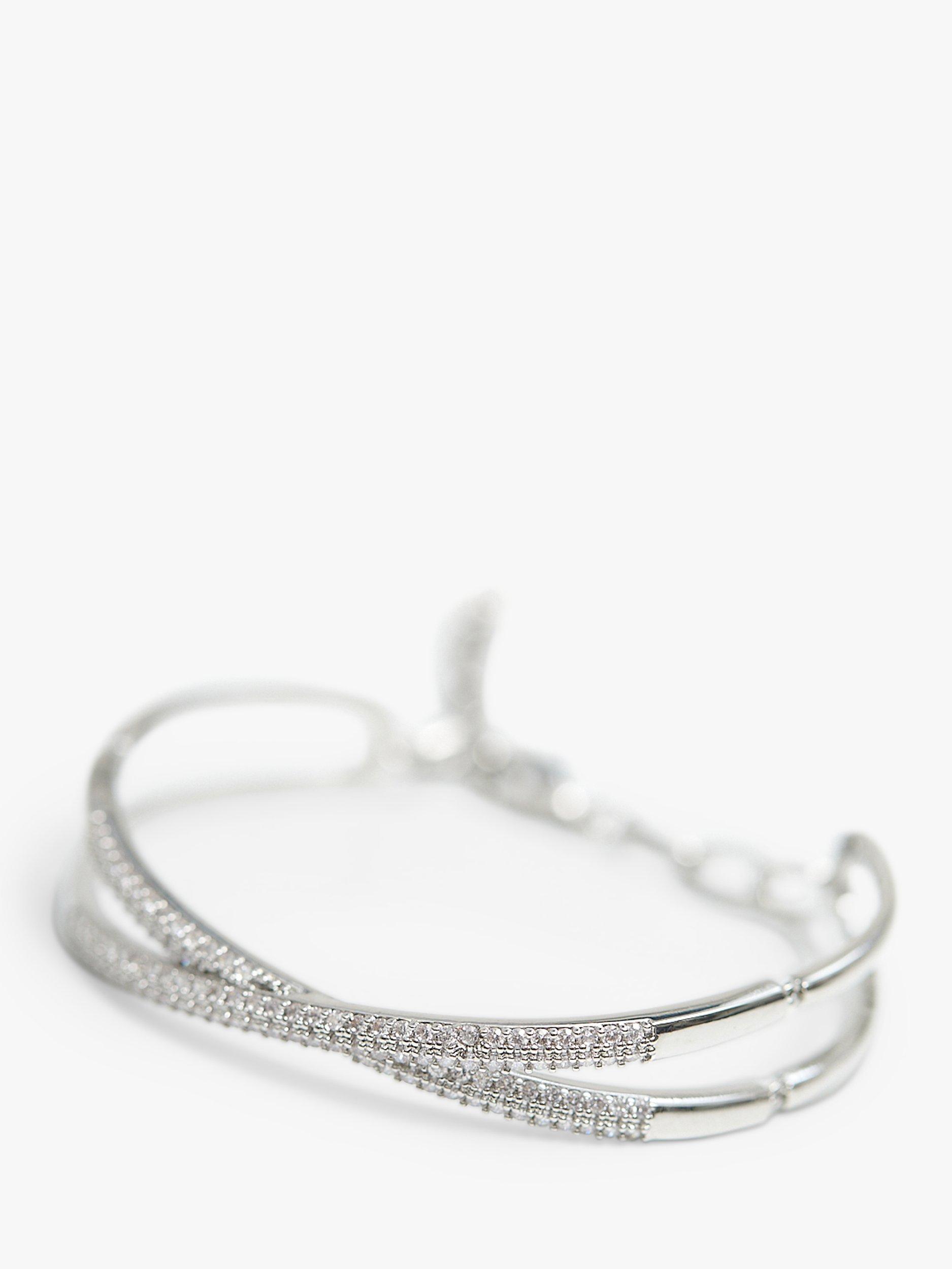 Product image 1 of 3, which shows Jon Richard Cubic Zirconia Cross Bangle Bracelet, Silver