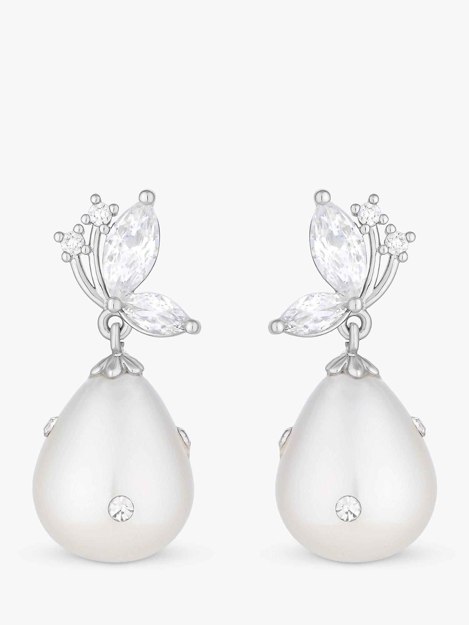 Jon Richard Pearl And Crystal Drop Earrings, Silver