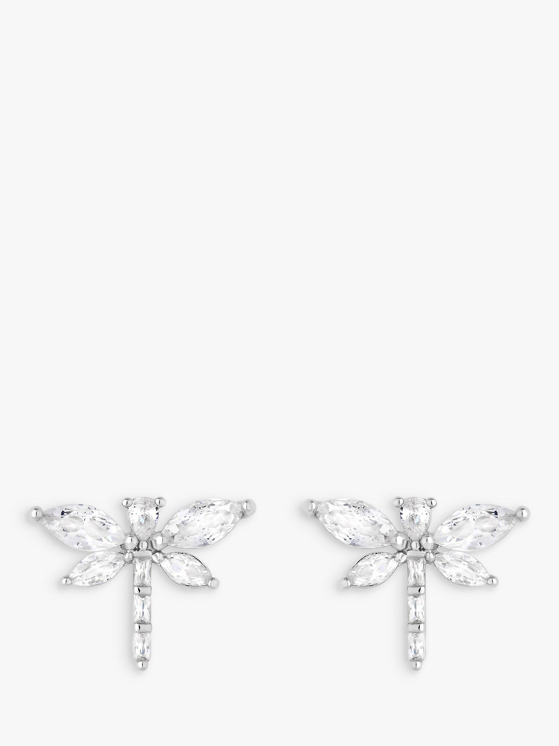 Product image 1 of 3, which shows Jon Richard Cubic Zirconia Crystal Dragonfly Stud Earrings, Silver