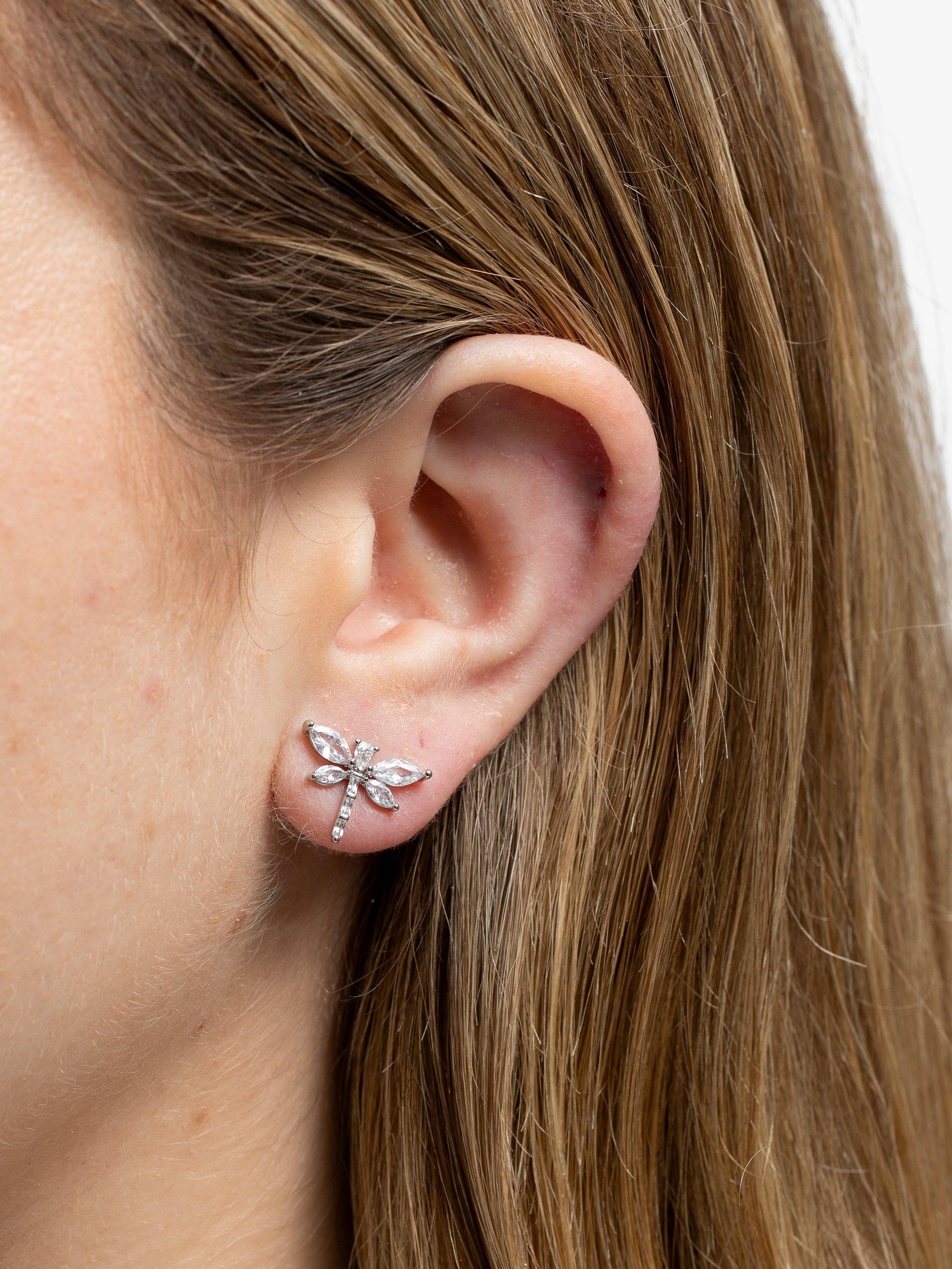 Product image 2 of 3, which shows Jon Richard Cubic Zirconia Crystal Dragonfly Stud Earrings, Silver