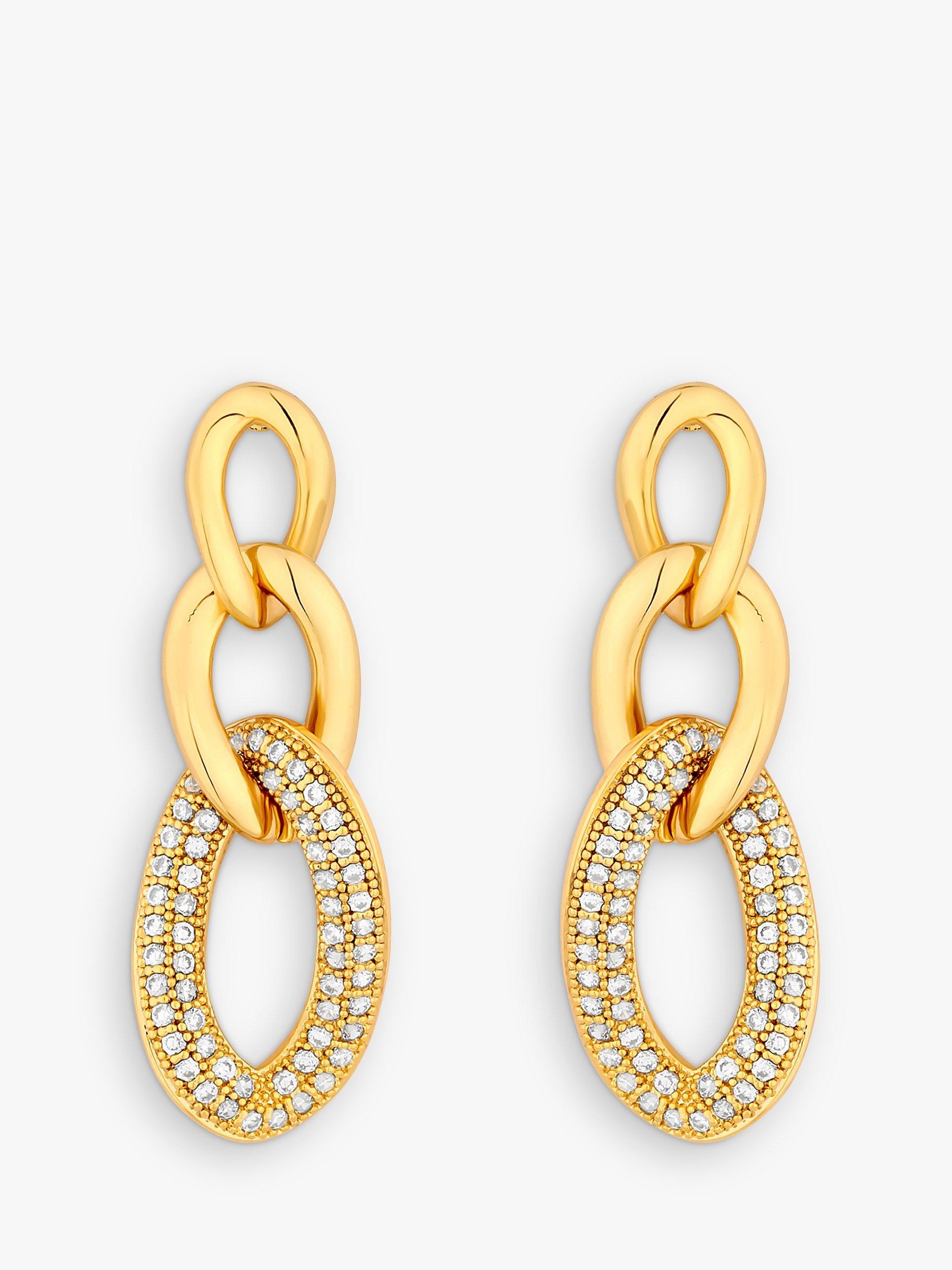 Product image 1 of 3, which shows Jon Richard Polished and Crystal Chain Drop Earrings, Gold