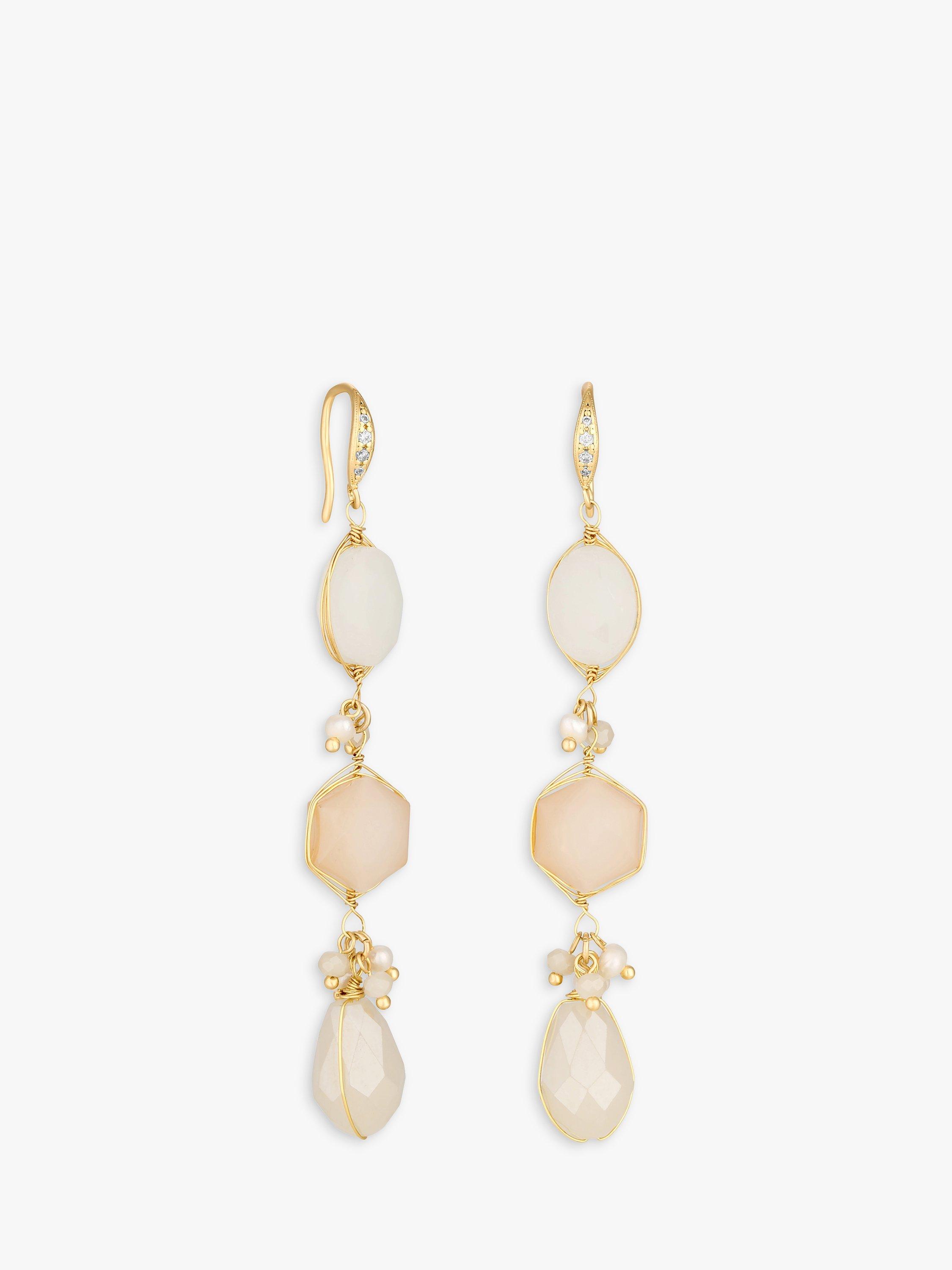 Product image 1 of 4, which shows Jon Richard Faceted Stone and Freshwater Pearl Earrings, Gold