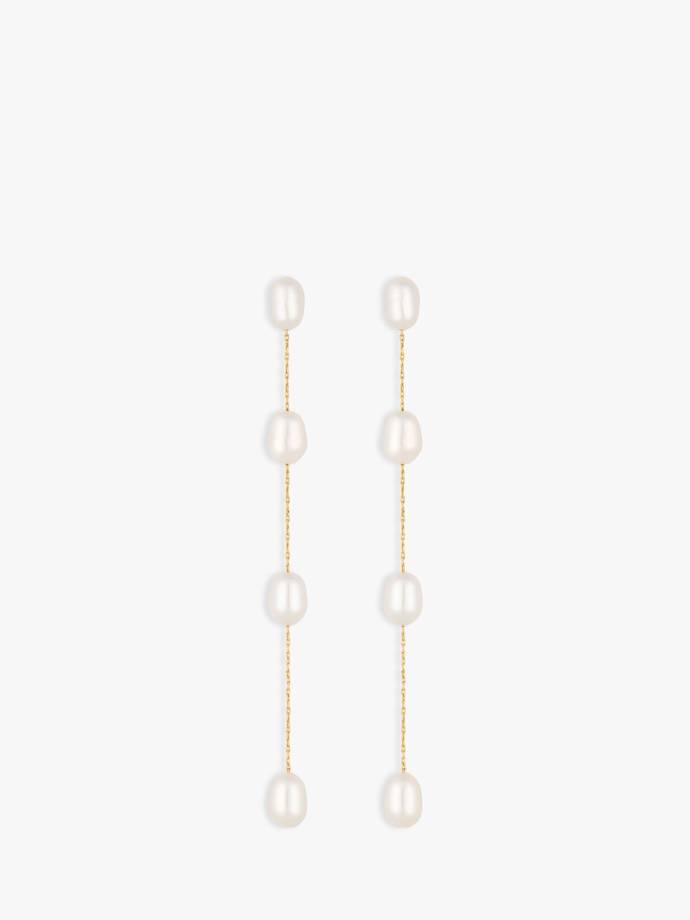 Product image 1 of 4, which shows Jon Richard Fine Chain And Freshwater Pearl Earrings, Gold