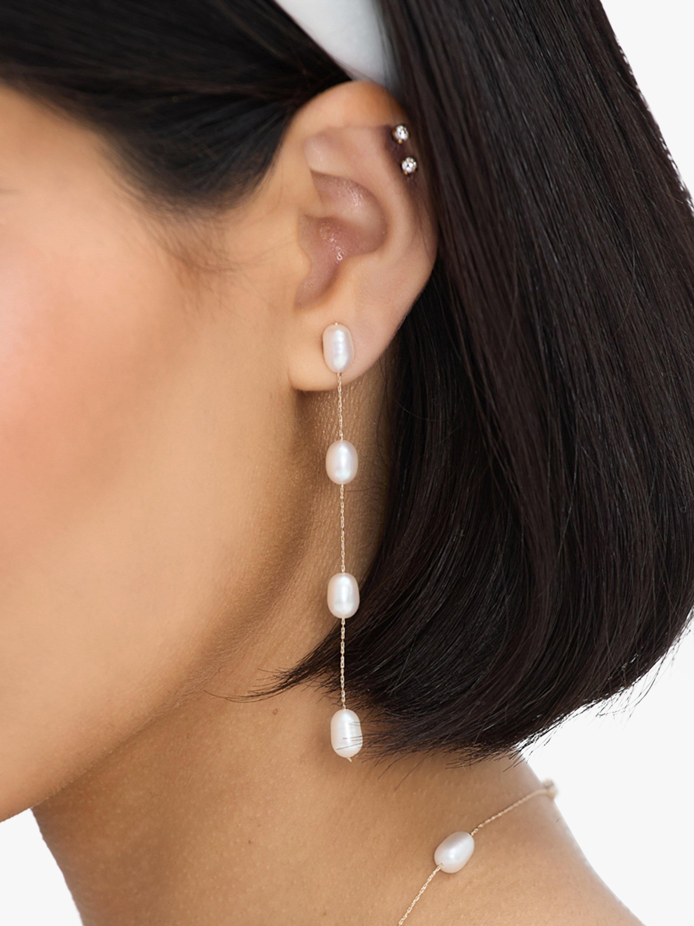Product image 2 of 4, which shows Jon Richard Fine Chain And Freshwater Pearl Earrings, Gold
