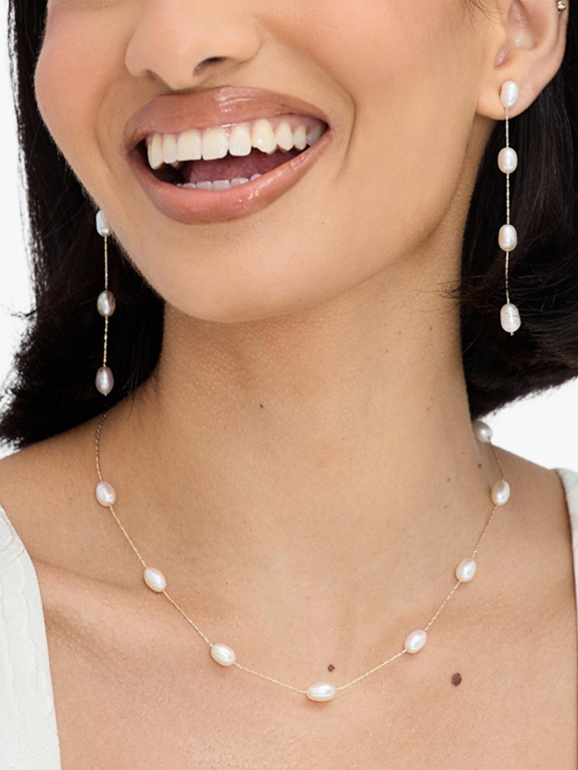 Product image 3 of 4, which shows Jon Richard Fine Chain And Freshwater Pearl Earrings, Gold
