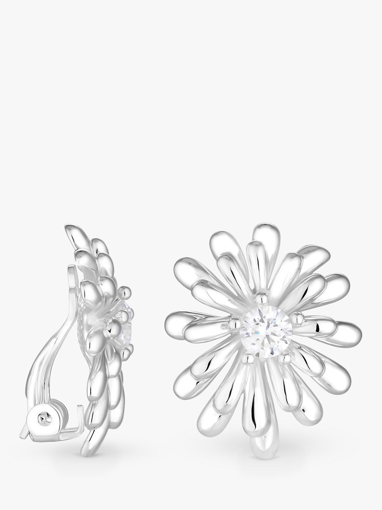 Product image 1 of 1, which shows Jon Richard Silver Plated Floral Clip On Earrings, Silver