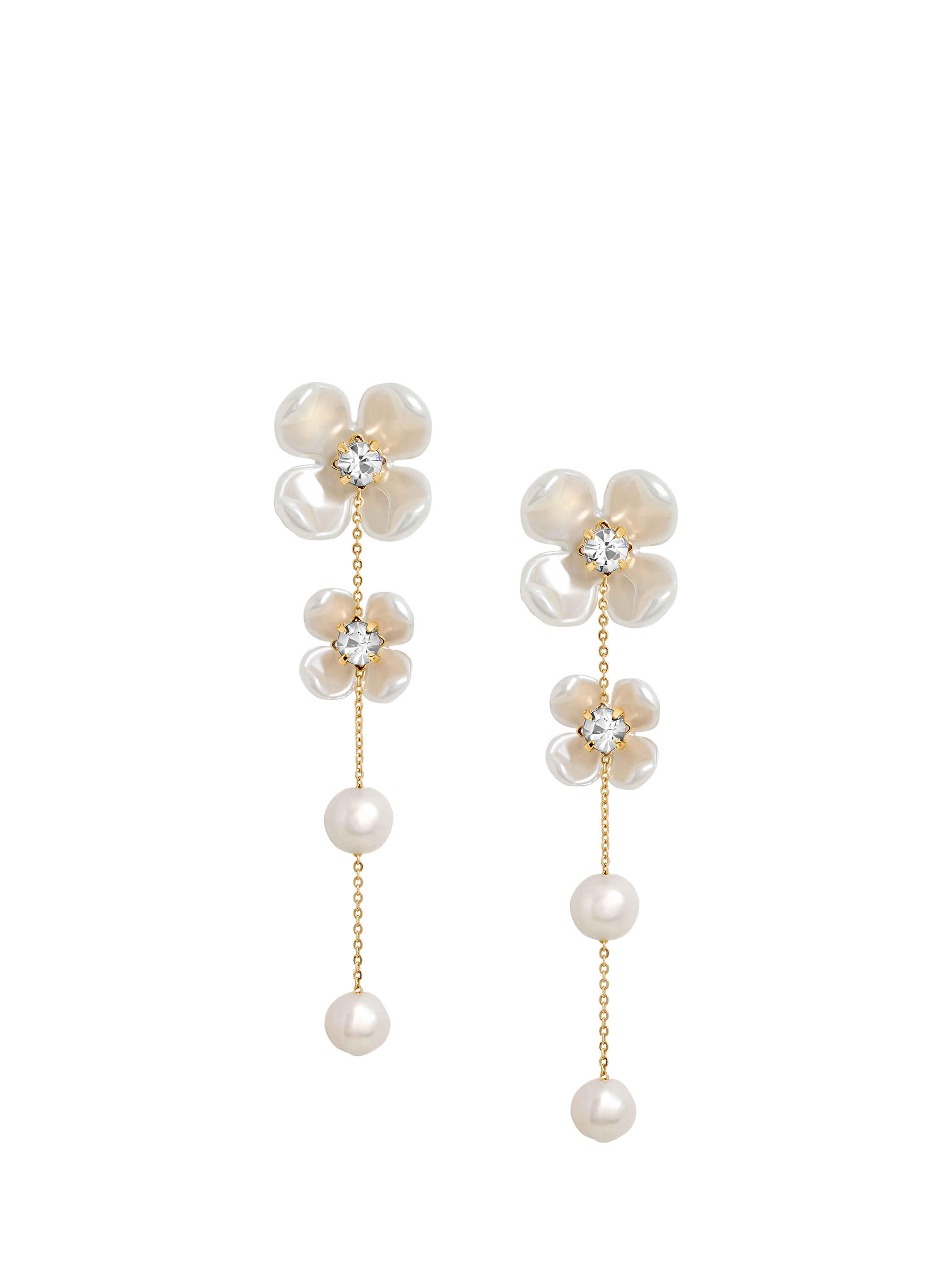 Product image 1 of 4, which shows Jon Richard White Floral And Freshwater Pearl Linear Earrings, Gold