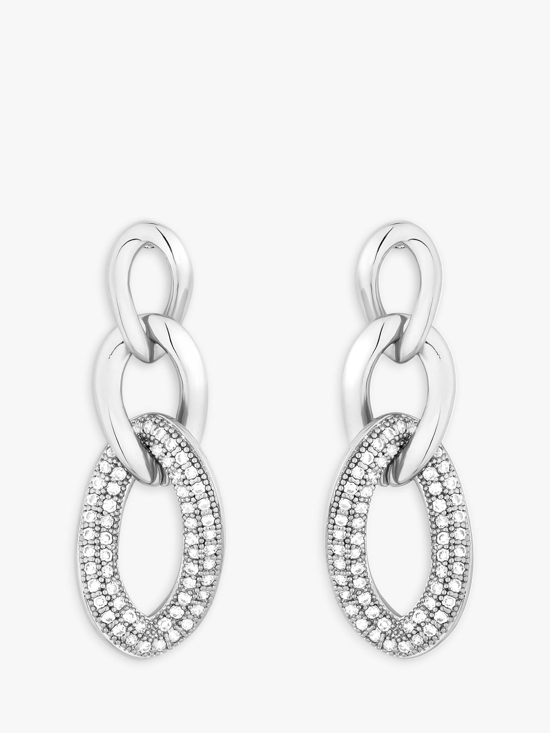 Product image 1 of 2, which shows Jon Richard Silver Plated Crystal Chain Drop Earrings, Silver