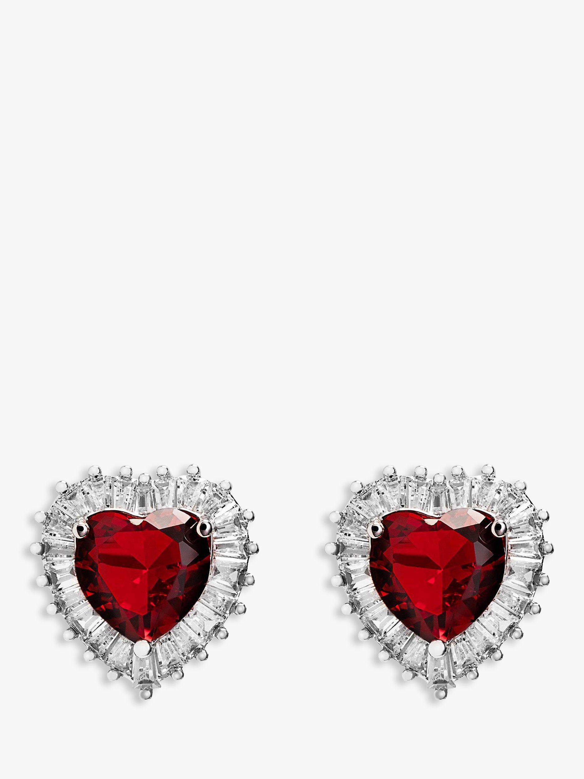 Product image 1 of 2, which shows Jon Richard Cubic Zirconia Heart Stud Earrings, Silver