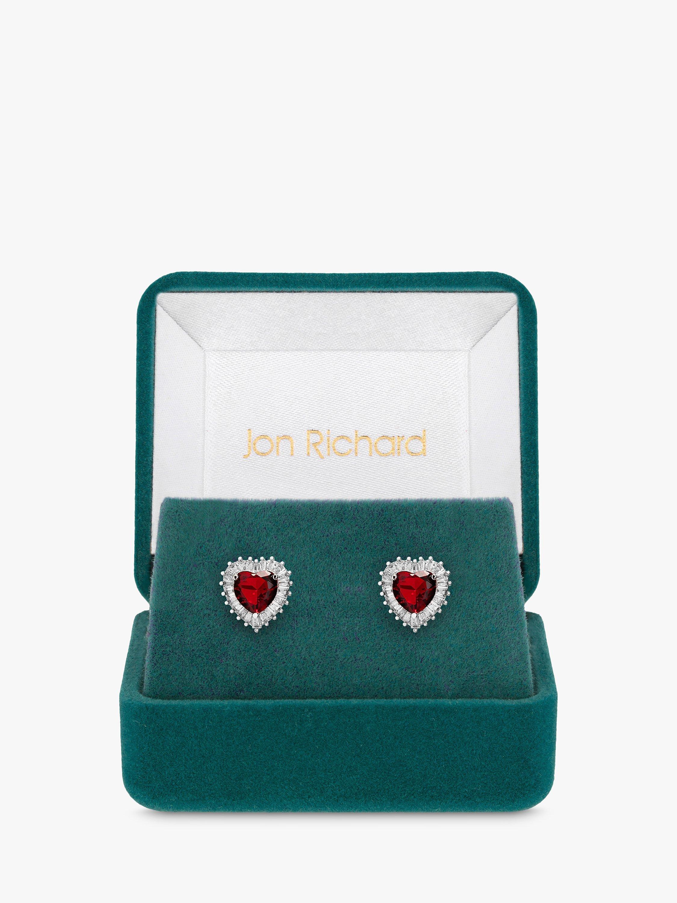 Product image 2 of 2, which shows Jon Richard Cubic Zirconia Heart Stud Earrings, Silver
