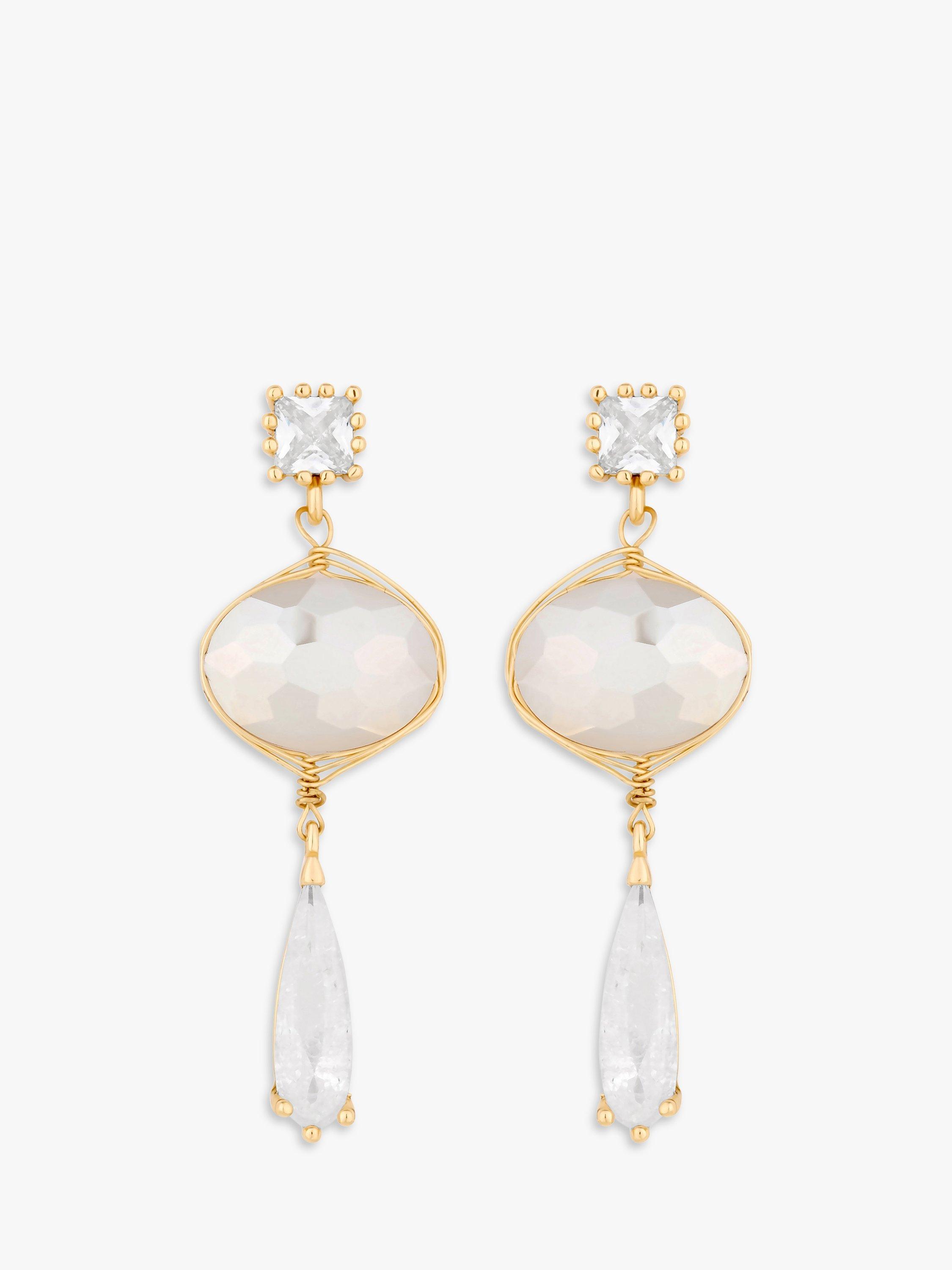 Product image 1 of 5, which shows Jon Richard Opal Wire Wrapped Drop Earrings, Gold
