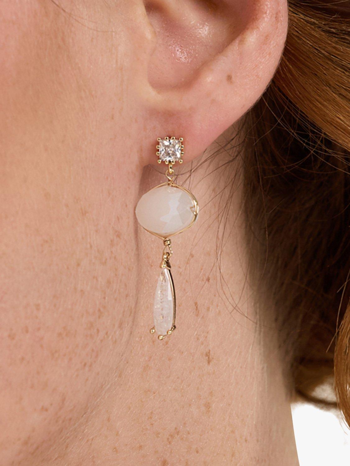 Product image 2 of 5, which shows Jon Richard Opal Wire Wrapped Drop Earrings, Gold