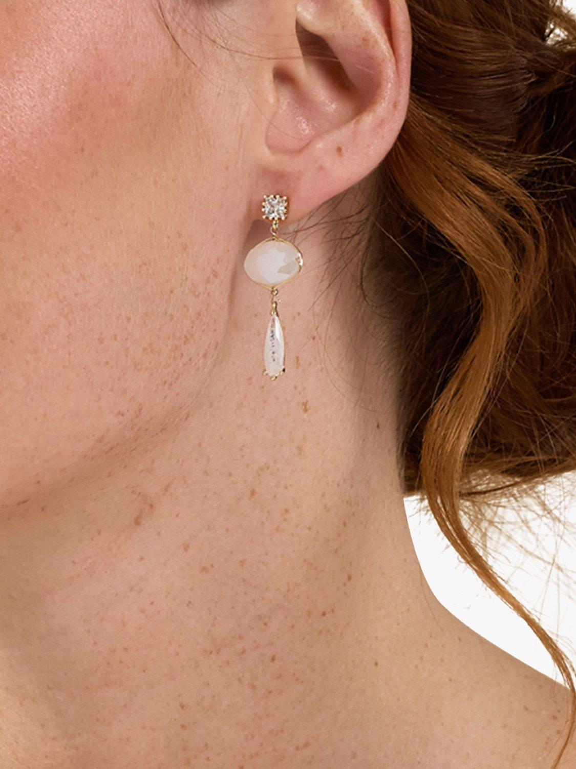 Product image 3 of 5, which shows Jon Richard Opal Wire Wrapped Drop Earrings, Gold