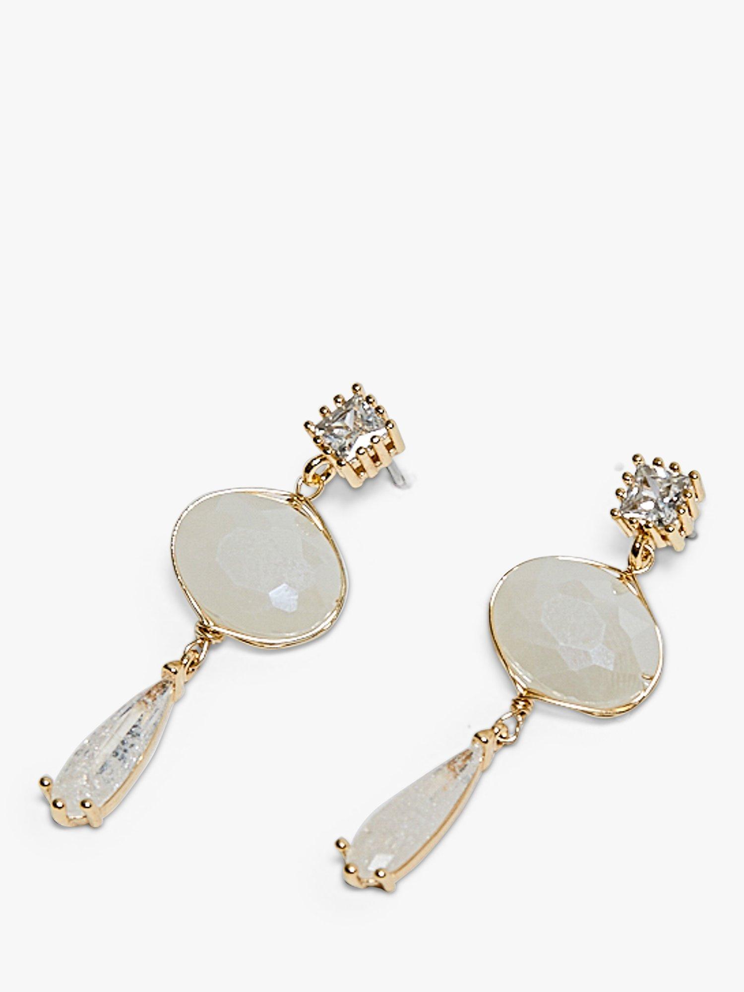 Product image 5 of 5, which shows Jon Richard Opal Wire Wrapped Drop Earrings, Gold