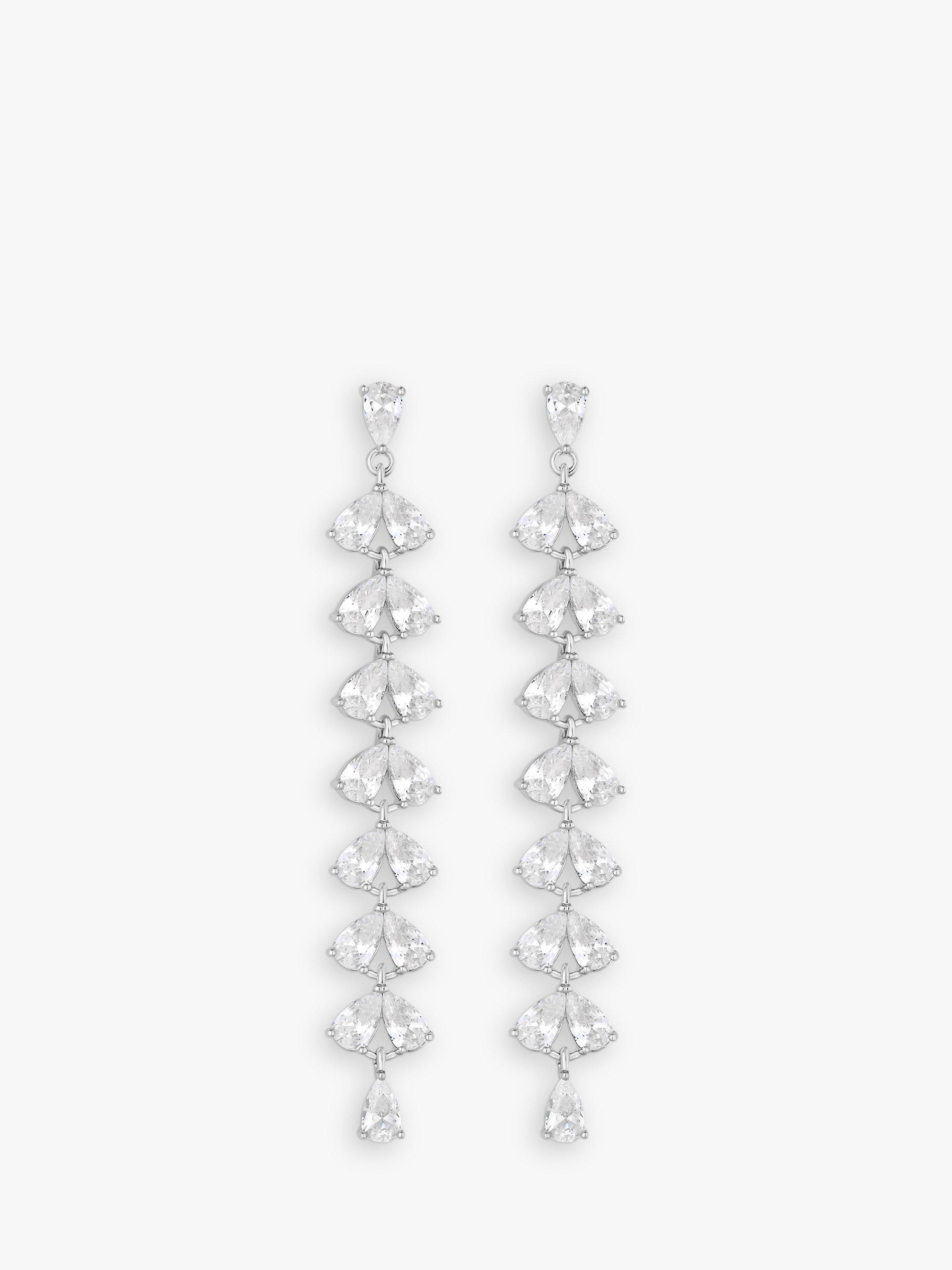 Product image 1 of 1, which shows Jon Richard Cubic Zirconia Linear Drop Earrings, SIlver