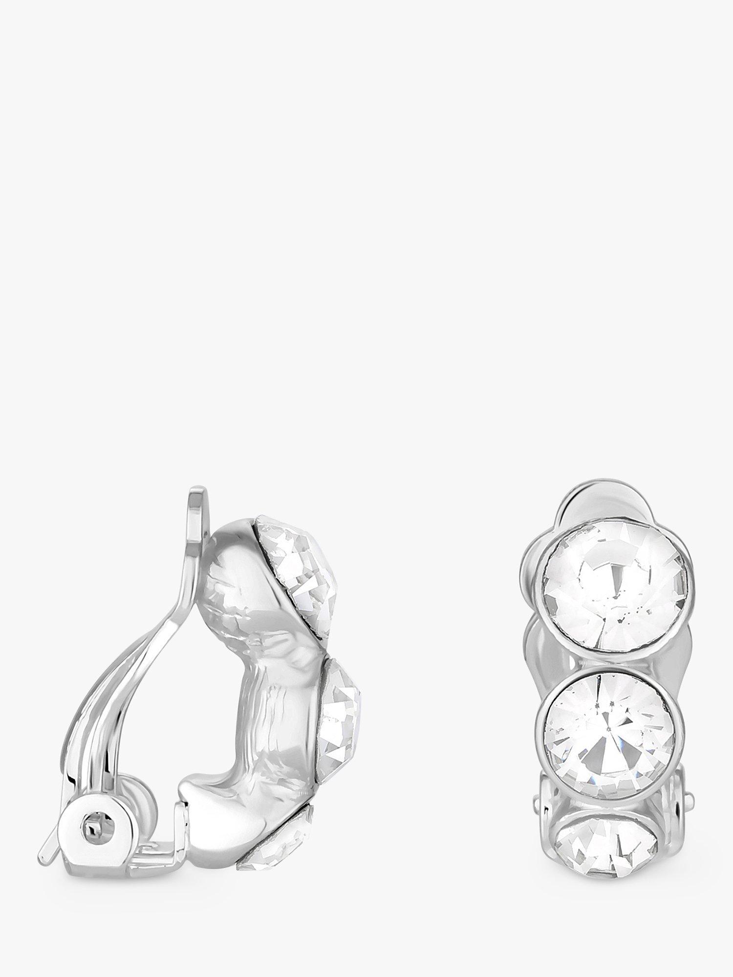 Product image 1 of 2, which shows Jon Richard Graduated Crystal Clip Earrings, Silver