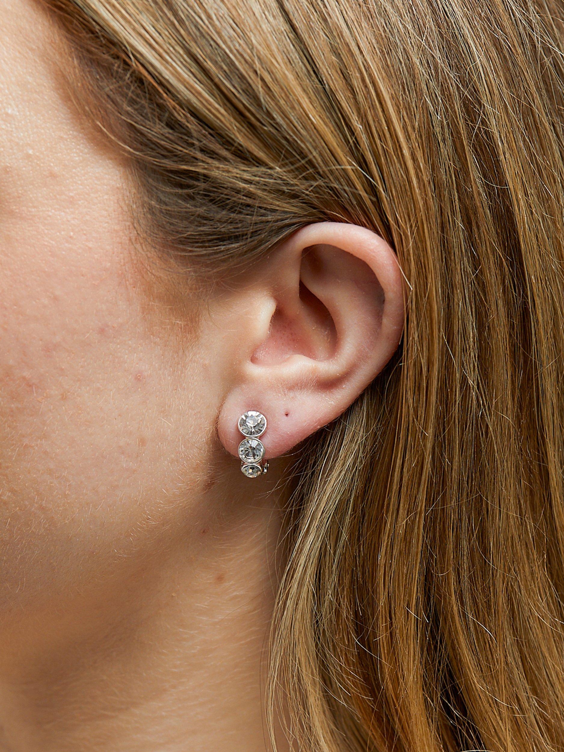 Product image 2 of 2, which shows Jon Richard Graduated Crystal Clip Earrings, Silver