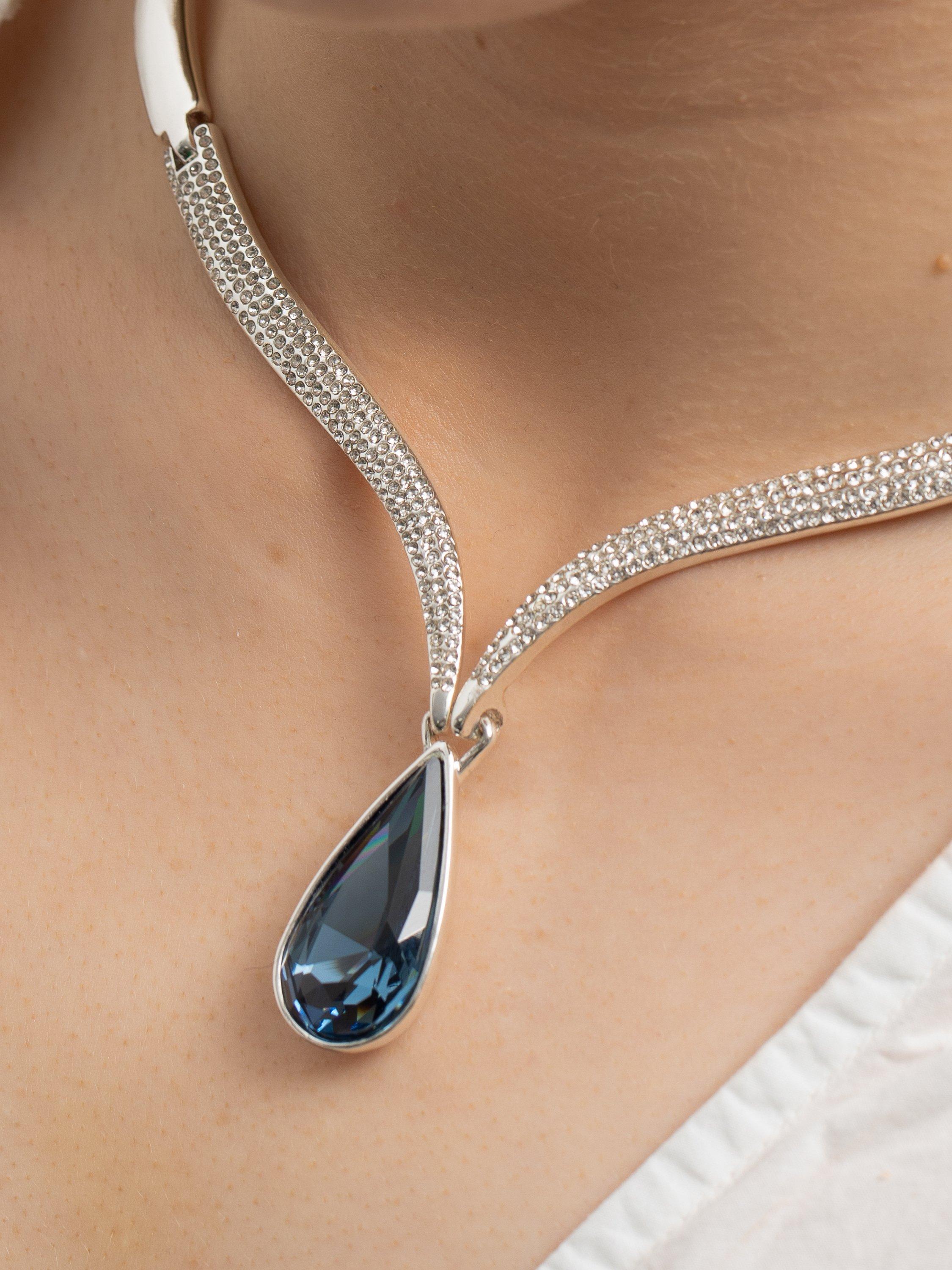 Product image 3 of 3, which shows Jon Richard Statement Blue Pear Drop Necklace, Silver