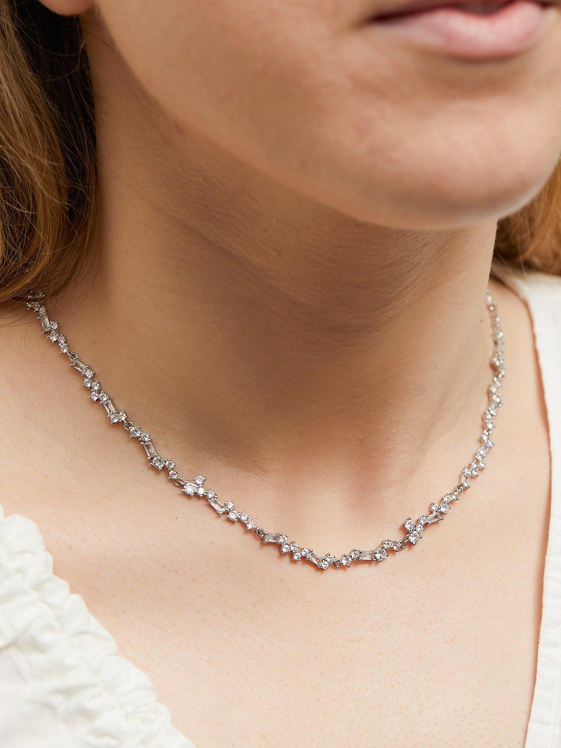 Product image 4 of 4, which shows Jon Richard Scattered Stone Necklace, Silver