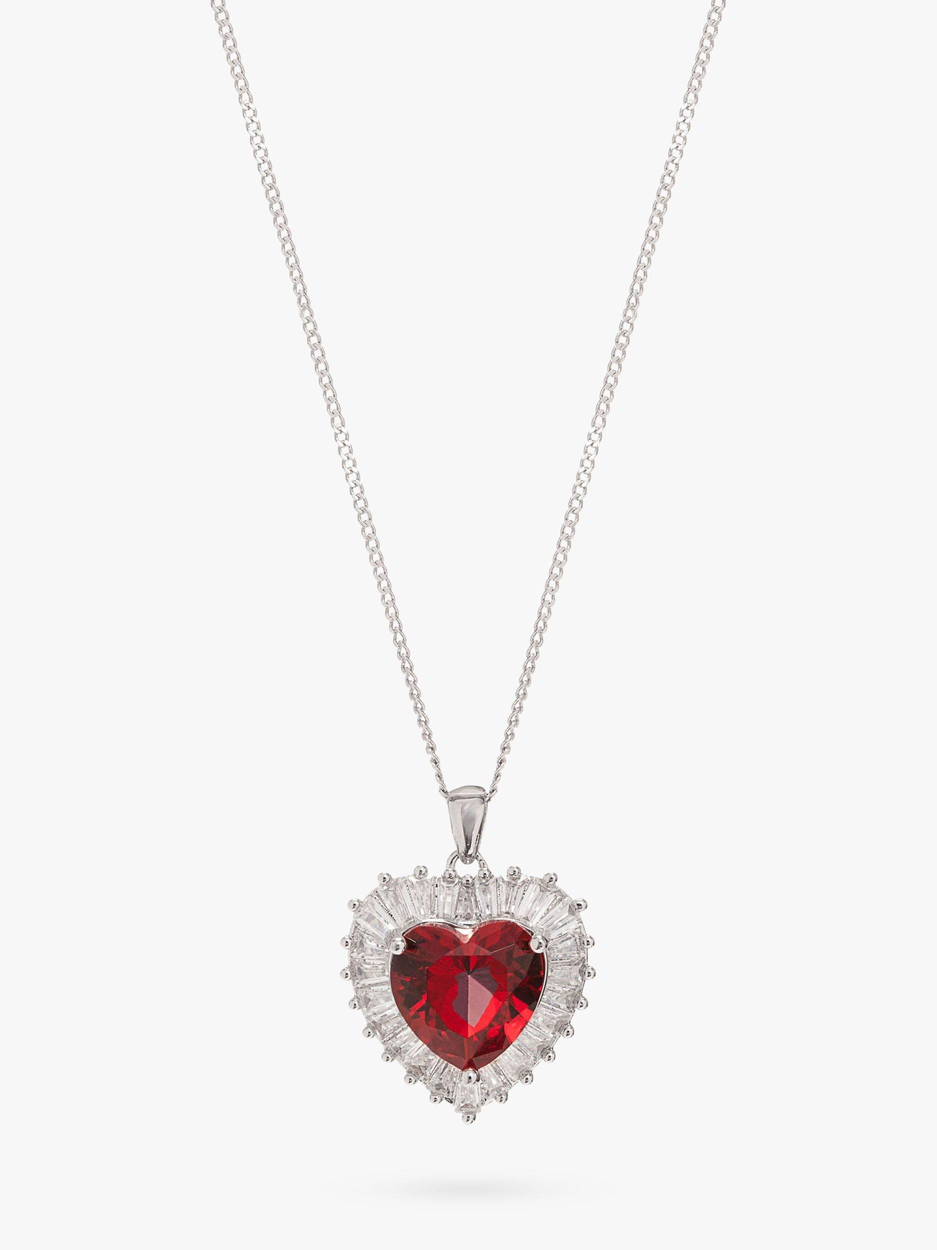 Product image 1 of 2, which shows Jon Richard Rhodium Plated Cubic Zirconia Ruby Heart Pendant Necklace, Silver