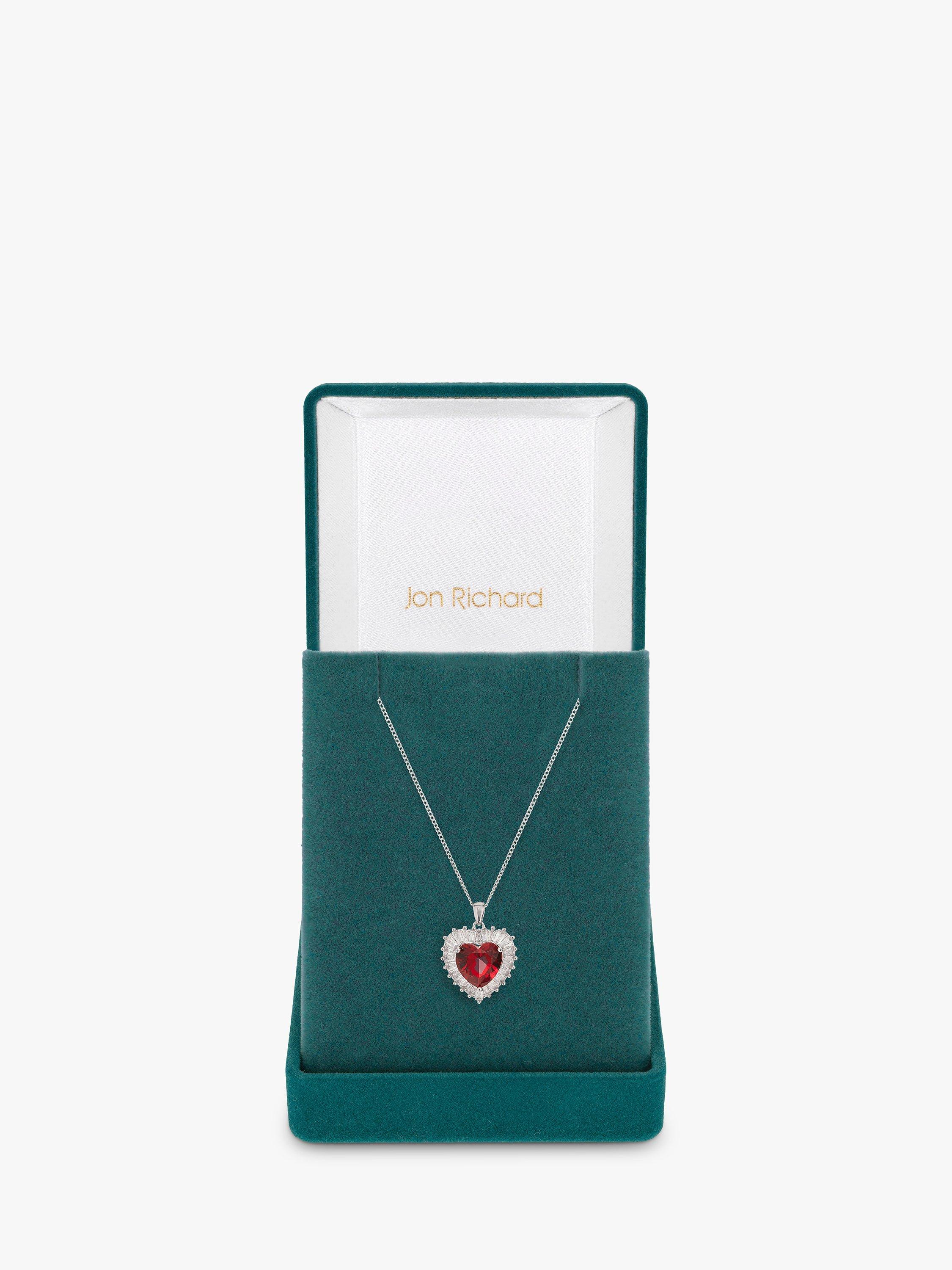 Product image 2 of 2, which shows Jon Richard Rhodium Plated Cubic Zirconia Ruby Heart Pendant Necklace, Silver