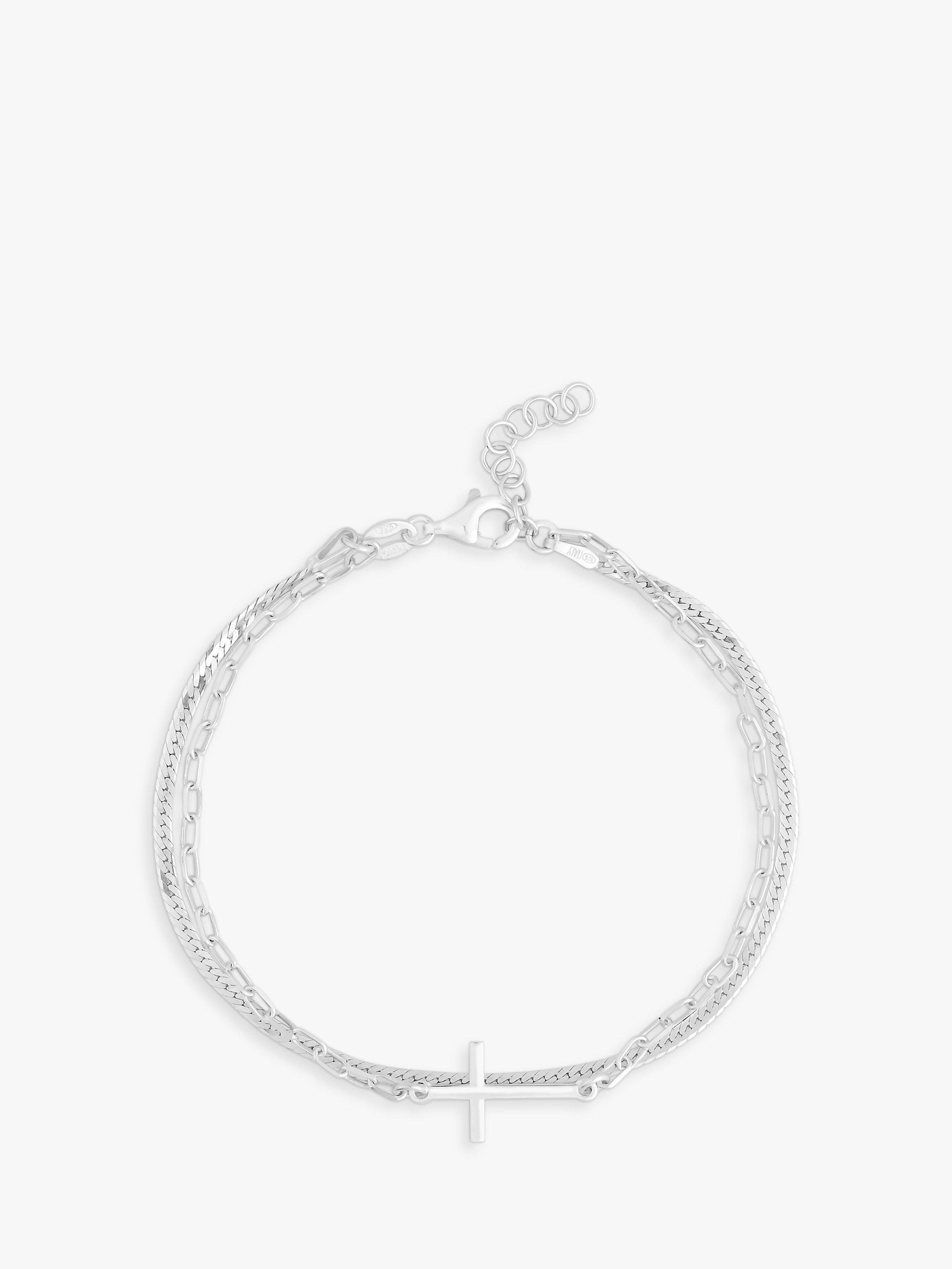 Product image 1 of 6, which shows Simply Silver Double Row Cross Bracelet, Silver